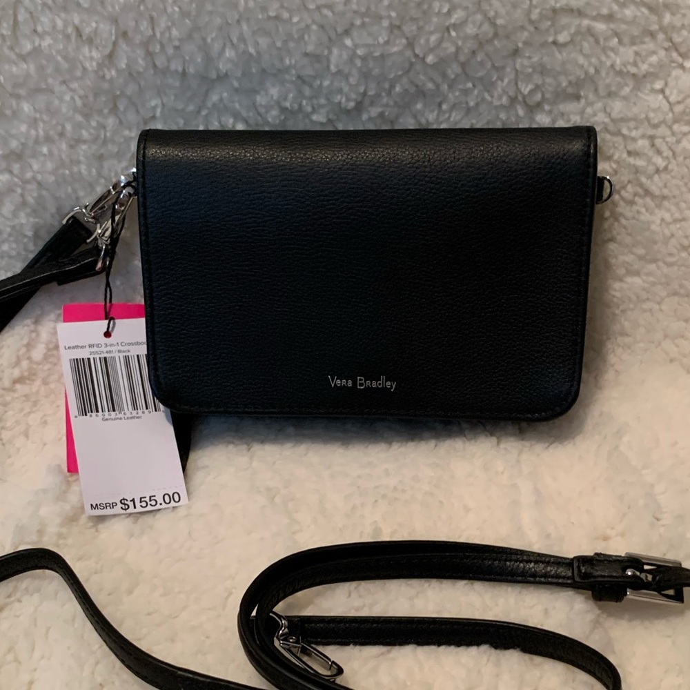 VERA BRADLEY LEATHER 3 in 1 CROSSBODY BLACK. NWT!